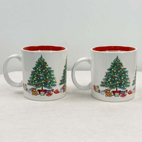 Himark Other - Set Of 2 Vintage Christmas Tree Mugs Himark Japan 12 oz White Red Reversed Stamp